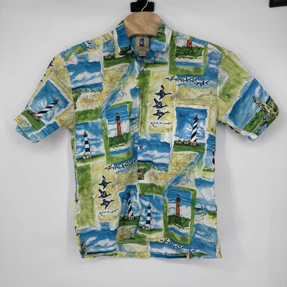 Kahala Mens Cotton Lawn Hawaiian Shirt Outer Banks Tourist Vibrant Coastal Large